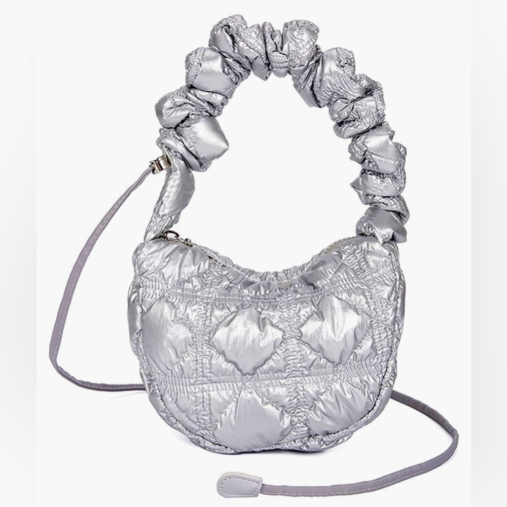 Women’s Y2K Cute Mini Puffy Metallic Silver Sling Purse